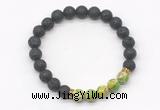CGB8287 8mm black lava & green sea sediment jasper beaded mala stretchy bracelets