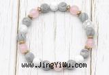 CGB8433 8mm matte grey picture jasper, white howlite, rose quartz & hematite power beads bracelet
