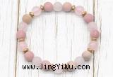 CGB8435 8mm matte pink wooden jasper, rose quartz & hematite power beads bracelet