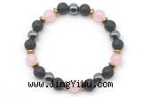 CGB8486 8mm rose quartz,black lava & hematite energy bracelet