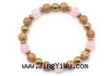 CGB8493 8mm rose quartz, wooden jasper & hematite energy bracelet