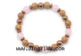 CGB8494 8mm rose quartz, wooden jasper & hematite energy bracelet