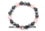 CGB8512 8mm rose quartz, blue tiger eye & hematite energy bracelet