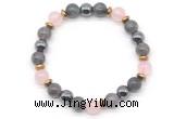 CGB8520 8mm rose quartz, grade A labradorite & hematite energy bracelet