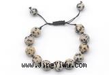 CGB8584 12mm round dalmatian jasper adjustable macrame bracelets