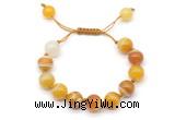 CGB8592 12mm round yellow banded agate adjustable macrame bracelets