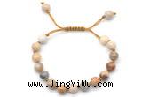 CGB8662 8mm,10mm round fossil coral adjustable macrame bracelets