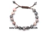 CGB8676 8mm,10mm round pink zebra jasper adjustable macrame bracelets
