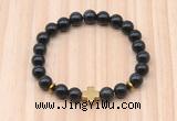 CGB8942 8mm, 10mm black obsidian, cross & rondelle hematite beaded bracelets