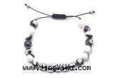 CGB9074 8mm, 10mm black & white jasper & drum hematite adjustable bracelets