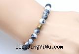 CGB9331 8mm, 10mm matte black & white jasper & drum hematite power beads bracelets