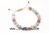 CGB9539 8mm, 10mm matte bamboo leaf agate & cross hematite adjustable bracelets