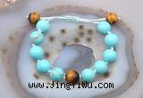 CGB9608 12mm round blue howlite & yellow tiger eye adjustable bracelets