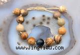 CGB9711 12mm round picture jasper & blue tiger eye adjustable bracelets
