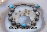 CGB9826 12mm round black labradorite & apatite adjustable bracelets
