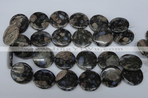 CGE10 15.5 inches 30mm flat round glaucophane gemstone beads