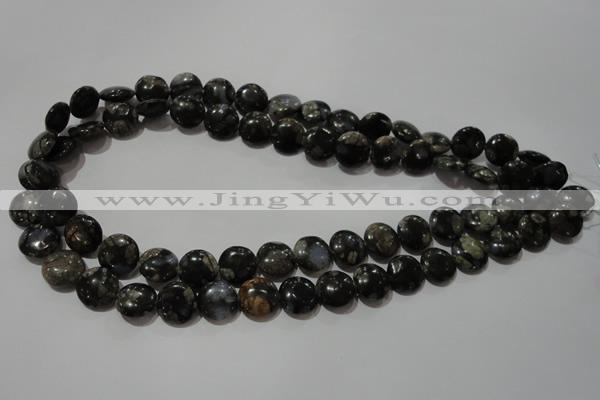 CGE123 15.5 inches 12mm flat round glaucophane gemstone beads