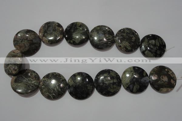 CGE129 15.5 inches 30mm flat round glaucophane gemstone beads