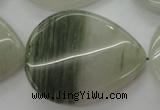 CGH36 15.5 inches 30*40mm twisted flat teardrop green hair stone beads