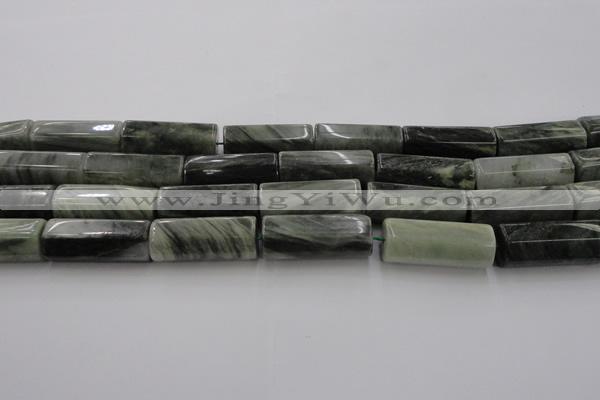CGH61 15.5 inches 12*30mm faceted tube green hair stone beads