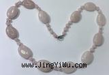 CGN200 22 inches 6mm round & 18*25mm oval rose quartz necklaces