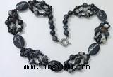 CGN295 24.5 inches chinese crystal & black agate beaded necklaces