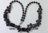 CGN315 27.5 inches chinese crystal,garnet & black agate beaded necklaces