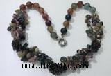 CGN376 19.5 inches round & chips mixed gemstone beaded necklaces