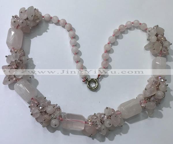 CGN385 23 inches chinese crystal & rose quartz beaded necklaces