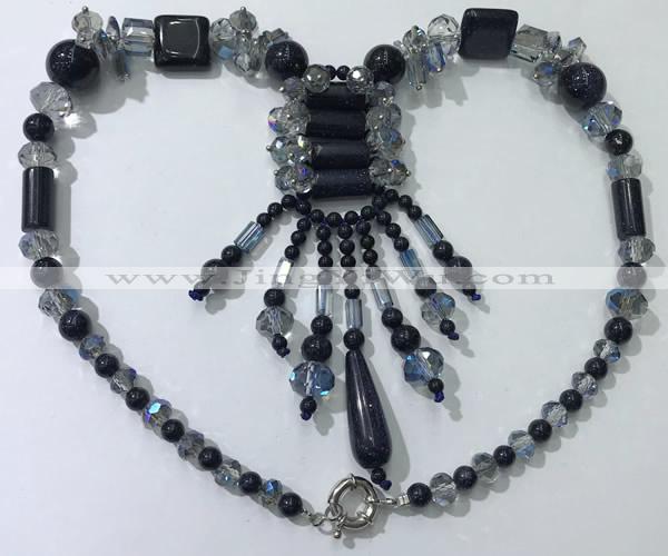 CGN813 19.5 inches chinese crystal & blue goldstone statement necklaces