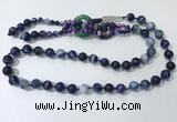 CGN862 27 inches trendy 12mm round striped agate tassel necklaces
