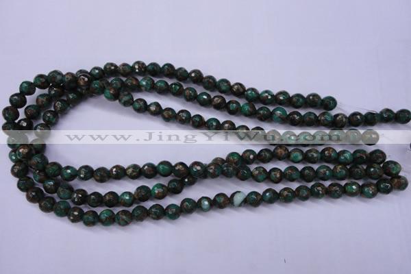 CGO112 15.5 inches 8mm faceted round gold green color stone beads