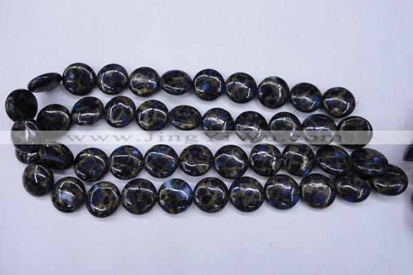 CGO203 15.5 inches 18mm flat round gold blue color stone beads