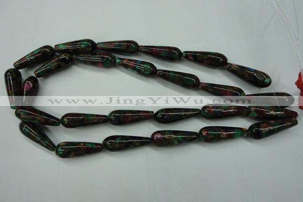 CGO30 15.5 inches 12*40mm teardrop gold multi-color stone beads