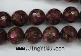 CGO65 15.5 inches 12mm faceted round gold red color stone beads