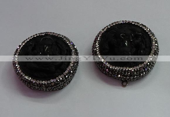 CGP1568 35mm carved black obsidian pendants wholesale