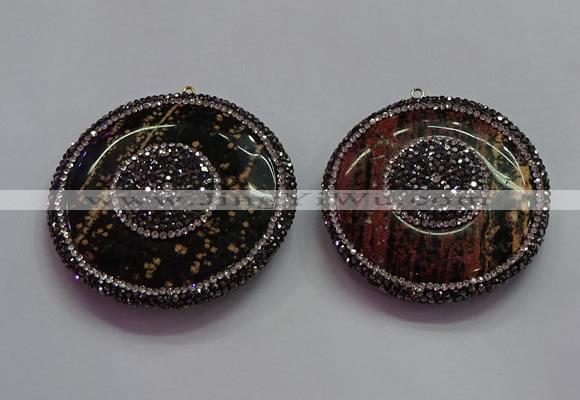 CGP1591 55mm coin snowflake obsidian pendants wholesale