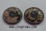 CGP1592 55mm coin rhodonite gemstone pendants wholesale