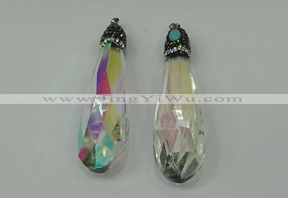 CGP230 20*80mm faceted teardrop crystal glass pendants wholesale