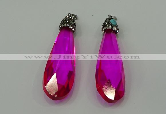 CGP235 20*80mm faceted teardrop crystal glass pendants wholesale