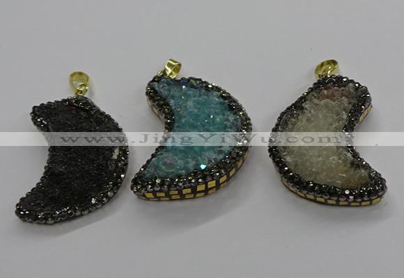 CGP3104 25*40mm moon-shaped druzy agate pendants wholesale