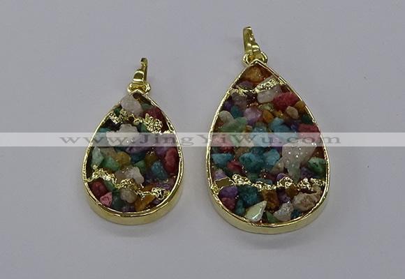CGP3256 25*40mm - 30*50mm flat teardrop druzy agate pendants