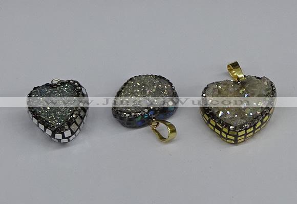 CGP3390 20*20mm - 25*25mm heart plated druzy agate pendants