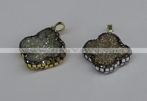 CGP3392 28*28mm - 30*30mm flower plated druzy agate pendants