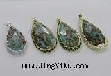 CGP3480 30*50mm - 35*55mm faceted flat teardrop ocean agate pendants
