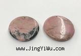 CGP3624 48mm - 51mm flat round rhodochrosite gemstone pendants