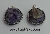 CGP366 30*40mm - 35*45mm freeform crystal glass & amethyst pendants