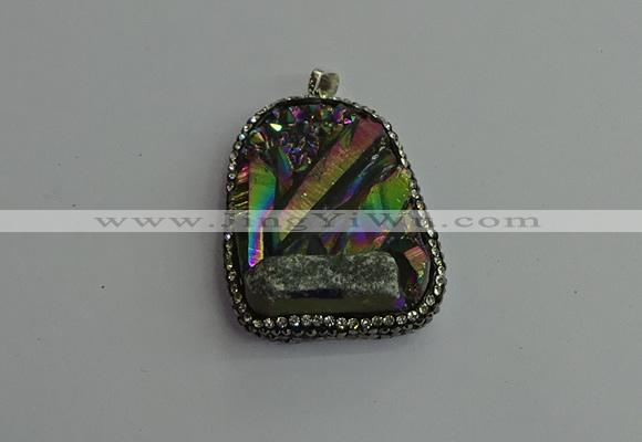 CGP377 30*40mm - 35*45mm freeform plated white crystal pendants