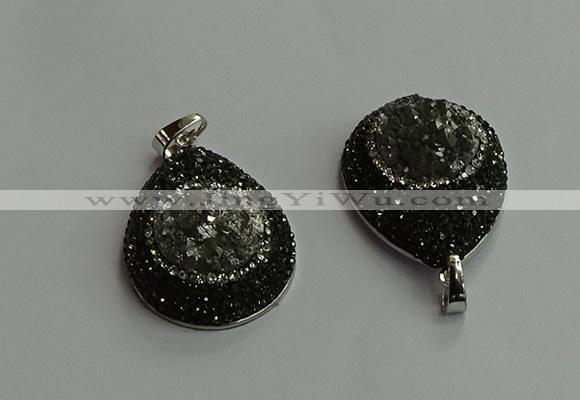 CGP708 25*35mm teardrop plated druzy agate pendants wholesale