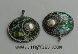 CGP710 45mm flat round abalone shell & shell pearl pendants